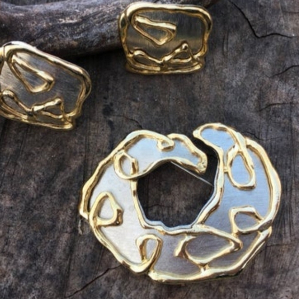 VINTAGE abstract 1970s park lane brooch and clip on earrings rare set